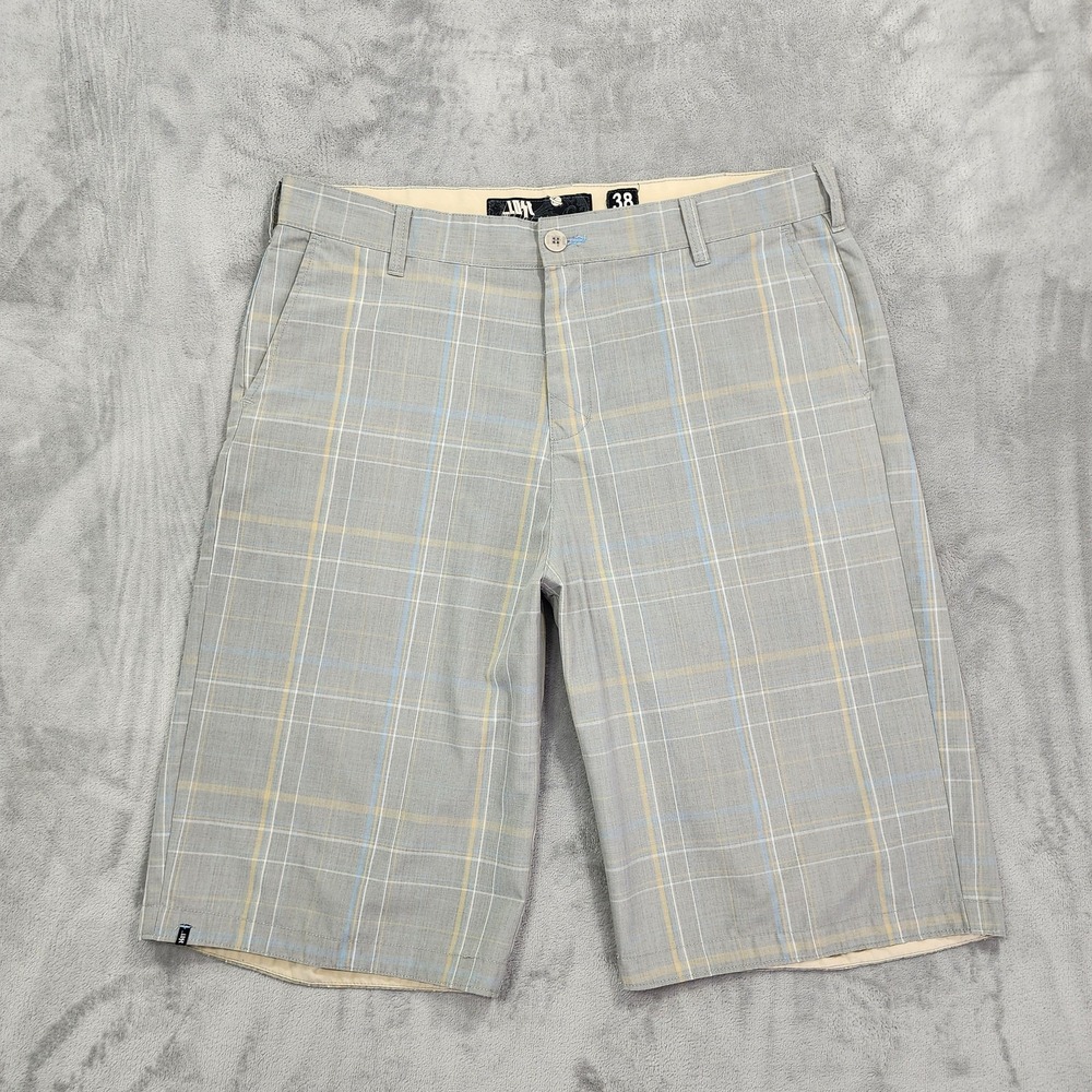 Vintage Lost Shorts Mens 38 Gray Plaid Flat Front Chino Bermuda Skate Baggy Y2K